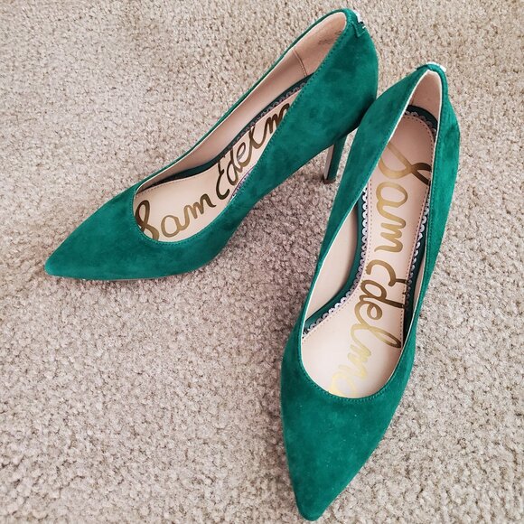 New Sam Edelman Point Toe Pumps size 6.5 in Spring Green Suede Leather - Picture 1 of 6
